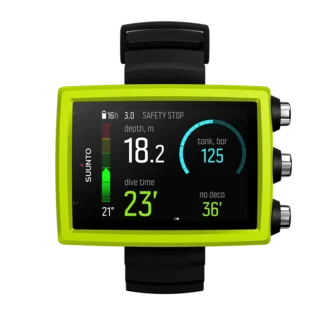 Ordenador de buceo Suunto EON Core en color lima con pantalla a color y números grandes