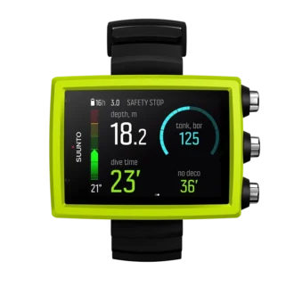 Ordenador de buceo Suunto EON Core en color lima con pantalla a color y números grandes