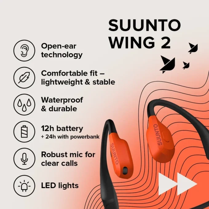 Suunto Wing 2 naranja coral: auriculares de conducción ósea de alta gama